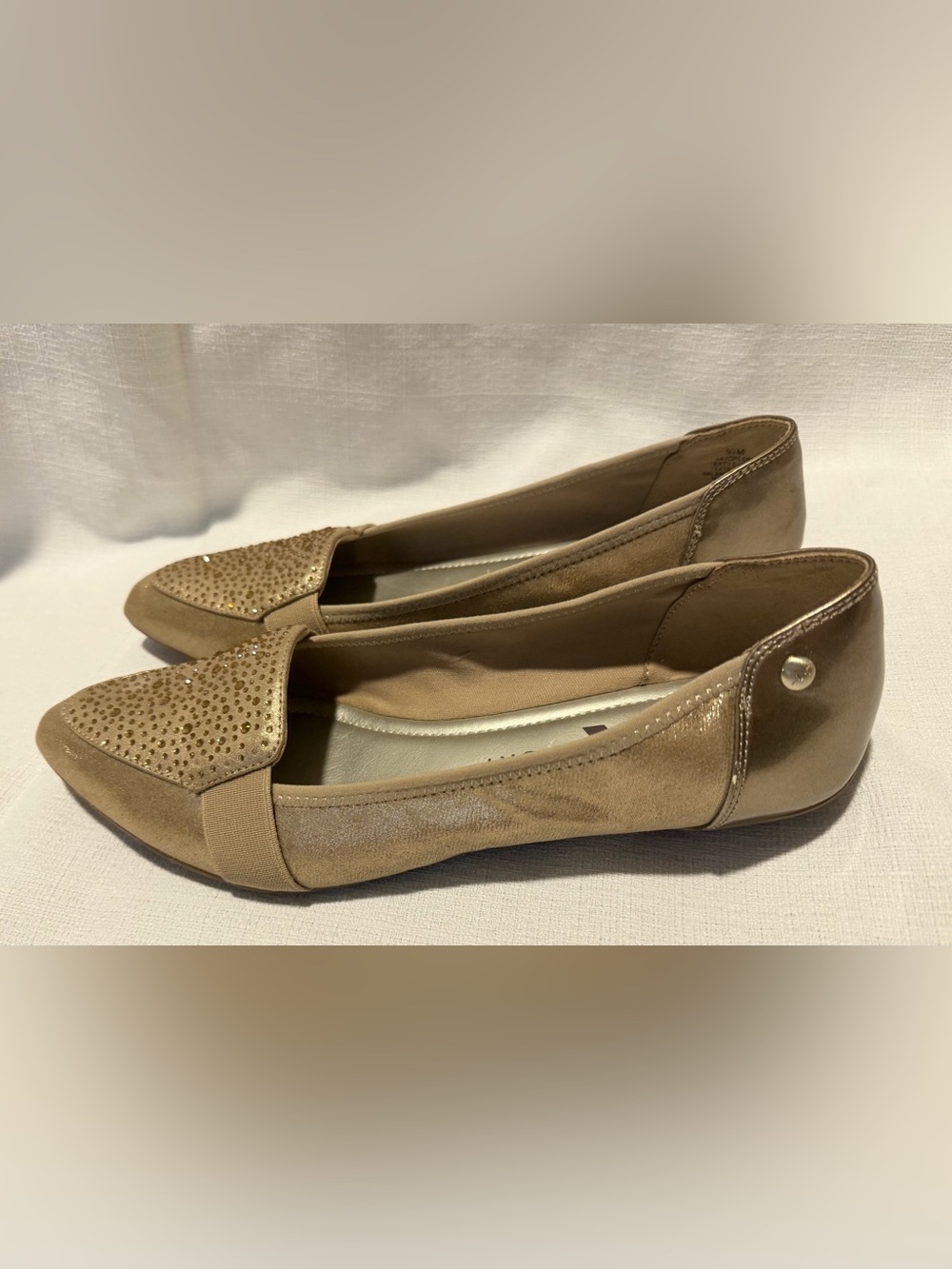 Anne Klein sport Metallic Gold Pointed Toe Loafers Sz 9.5 formal party church - Picture 5 of 10